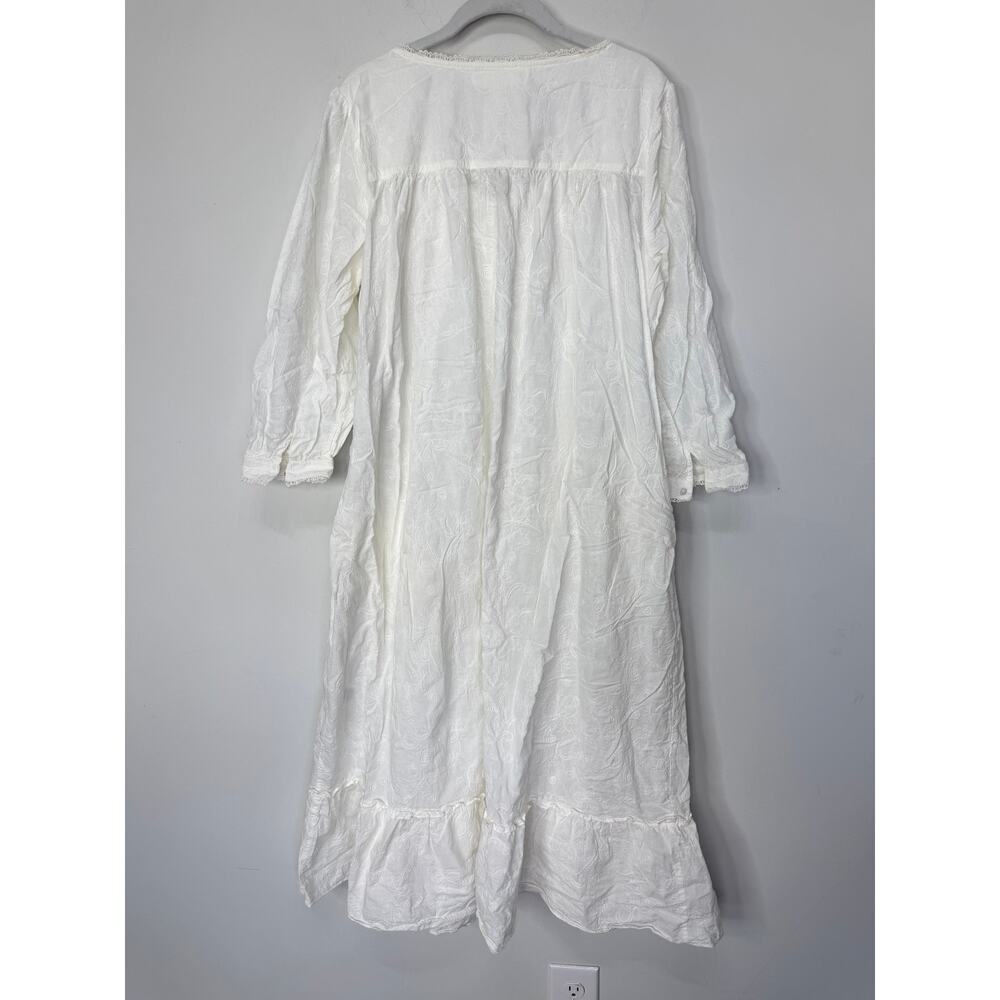 Eileen West White Cotton Long Sleeve Nightgown Size Large Nap Dress - Picture 8 of 9